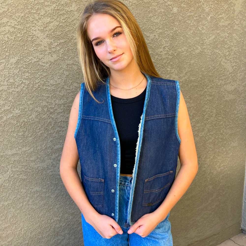 Vintage Denim Sherpa Lined Vest